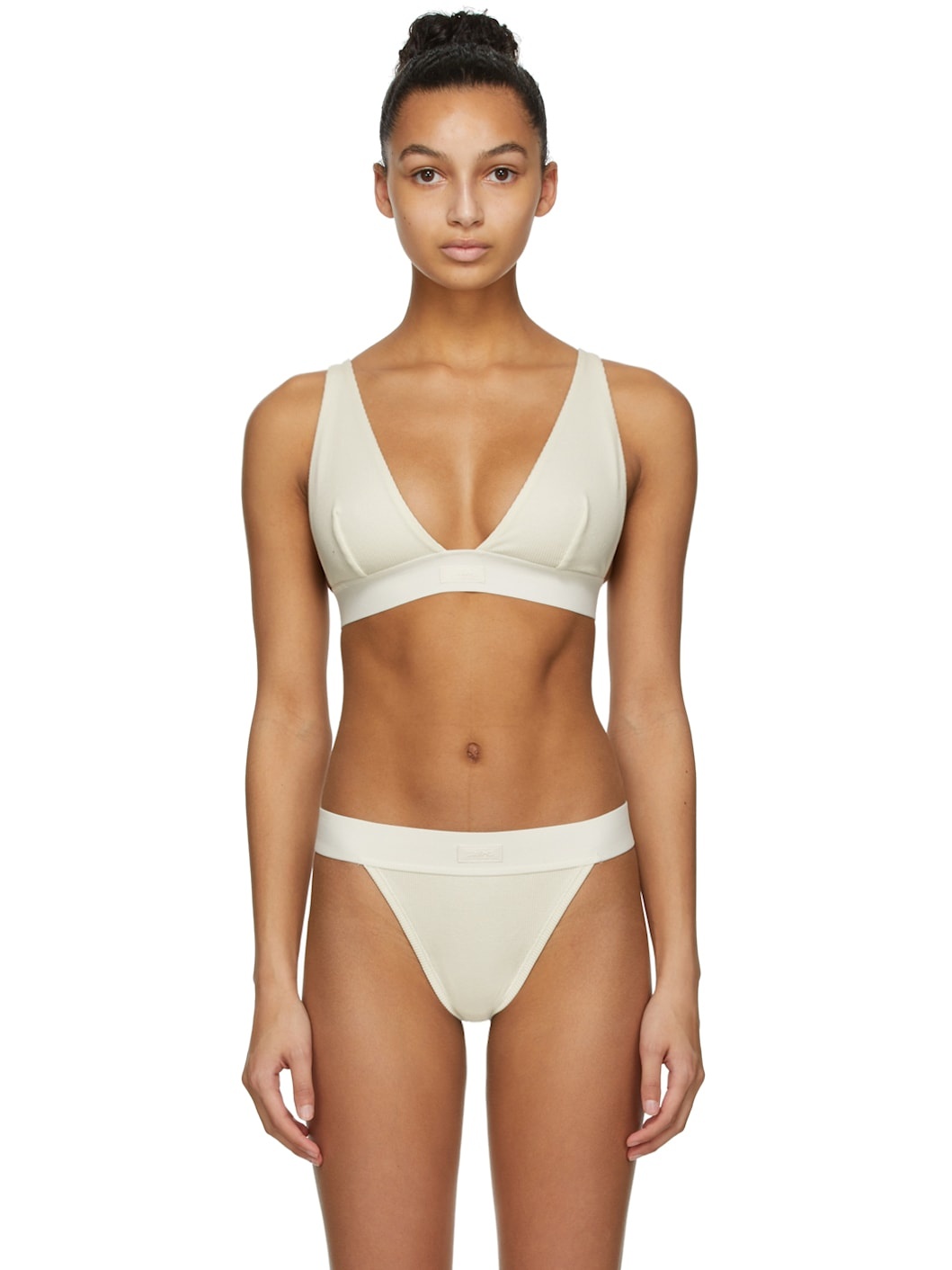 Off-White Cotton Plunge Bralette - 1