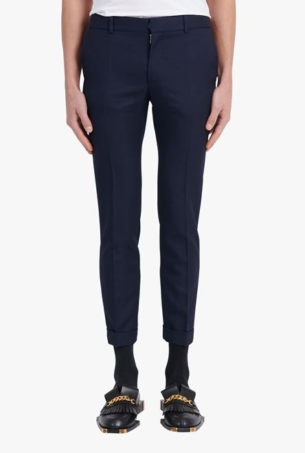 Navy blue wool fitted pants - 5