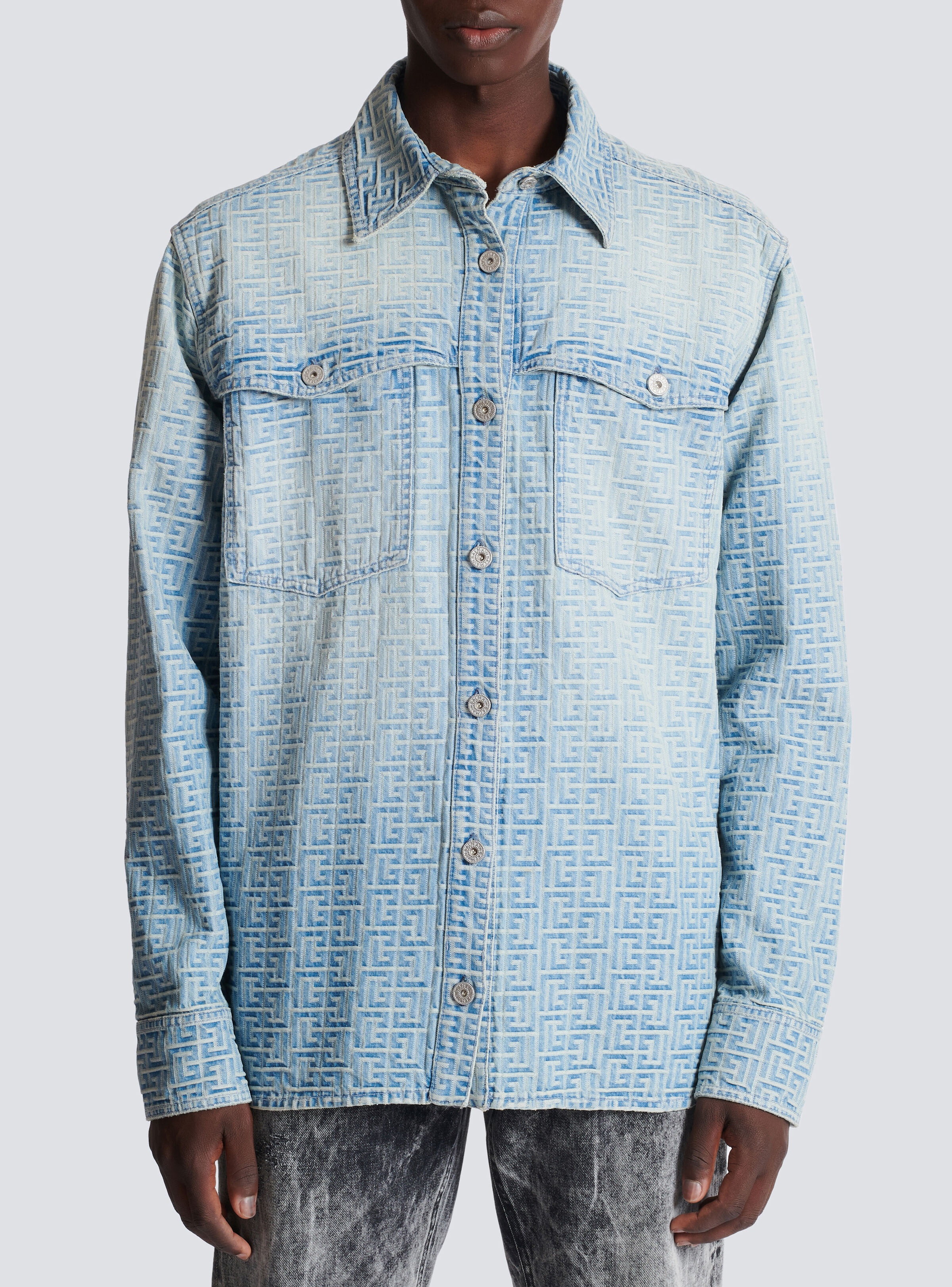 Monogrammed jacquard denim shirt - 5