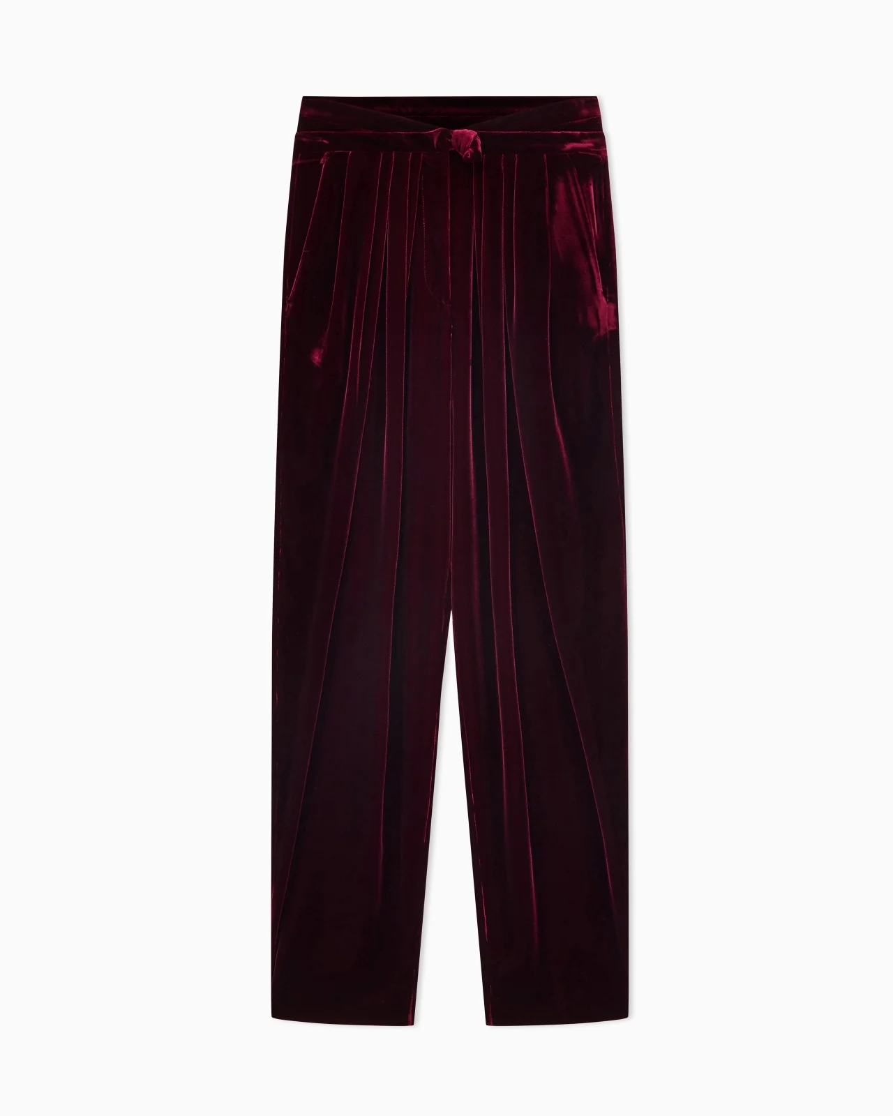 PLEATED TROUSERS IN SILK VELVET WITH WAISTBAND KNOT DETAIL - 1