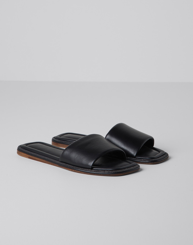 Brunello Cucinelli Nappa leather slides with shiny welt outlook