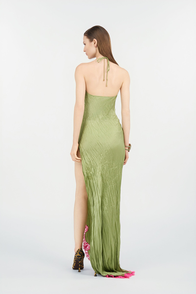 Long Silk Dress with Lace Detail 4