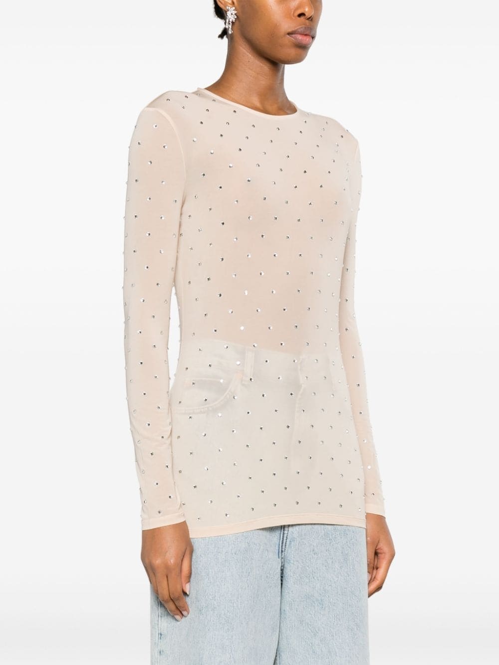 crystal-embellished semi-sheer top - 3