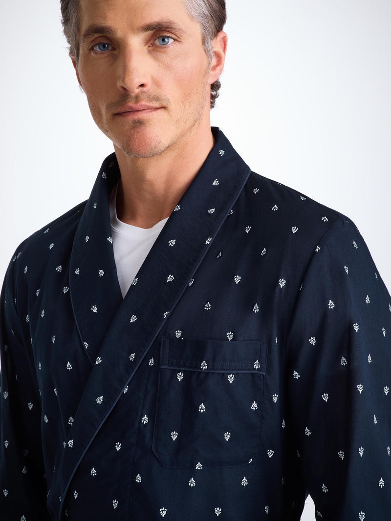 Men's Robe Cotton Batiste Navy Paisley Motif - 5