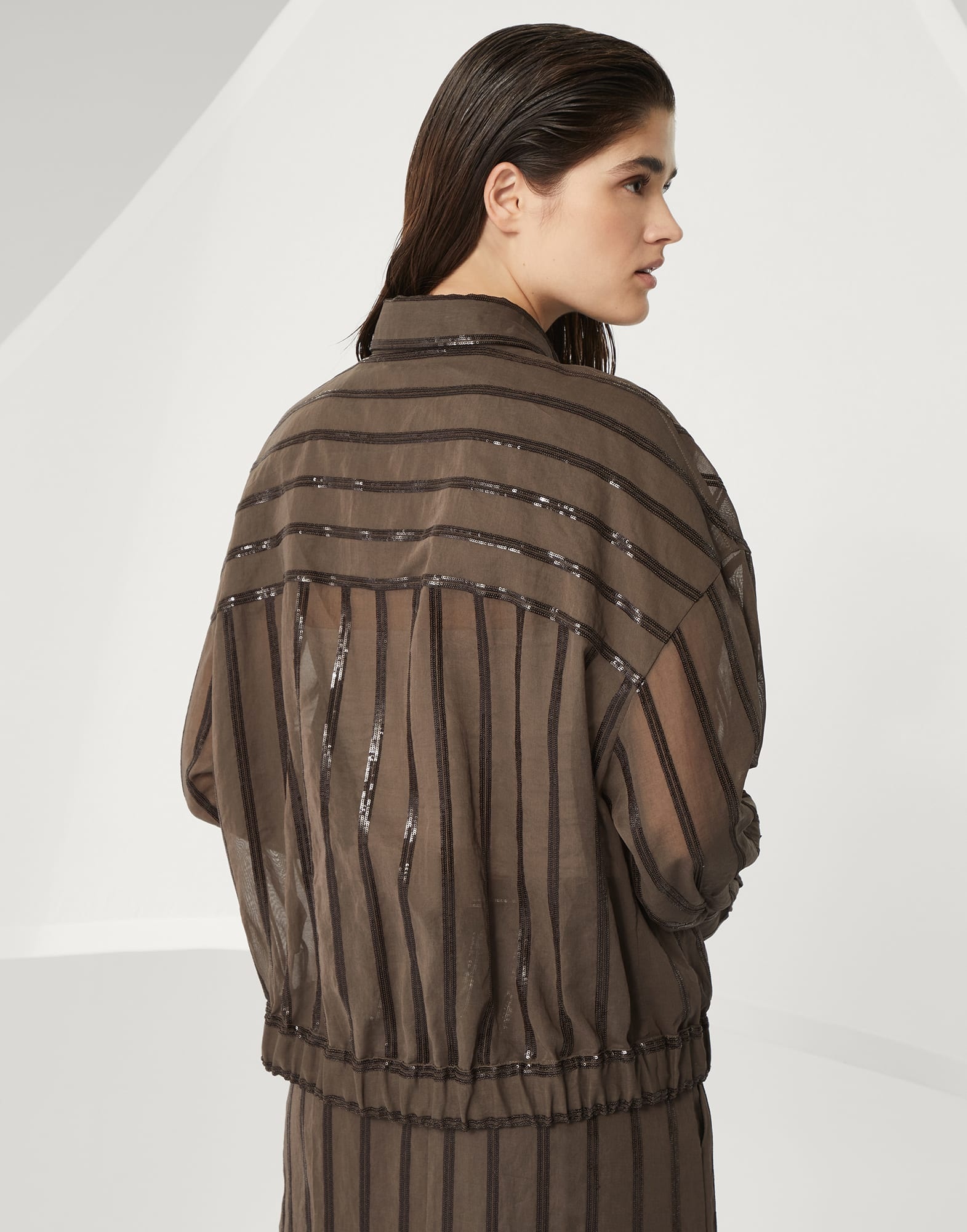Cotton organza outerwear jacket with dazzling stripe embroidery - 2