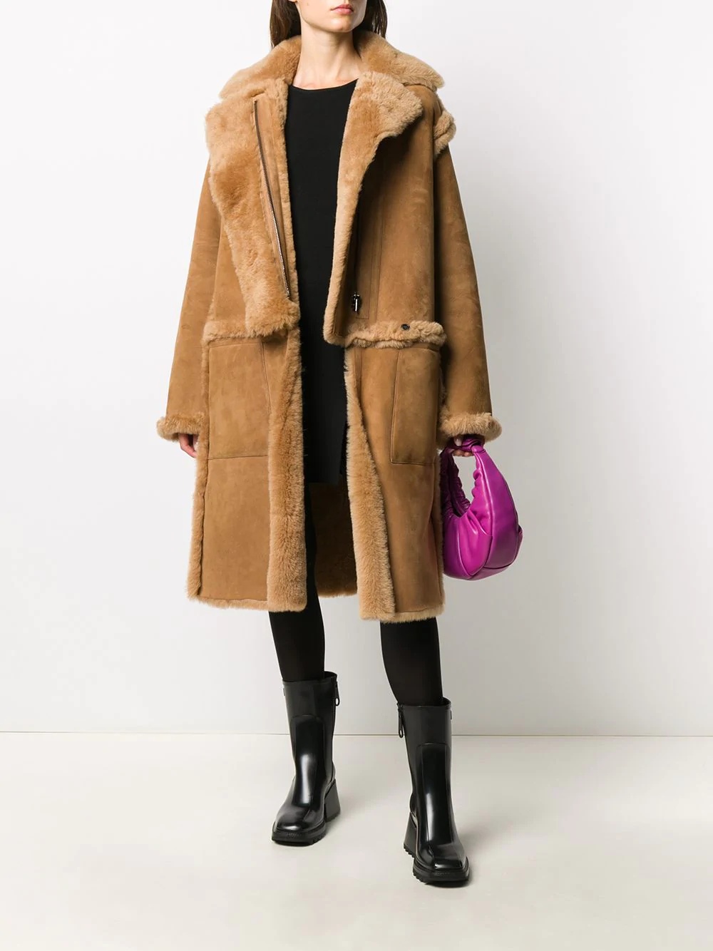 oversized shearling coat - 2