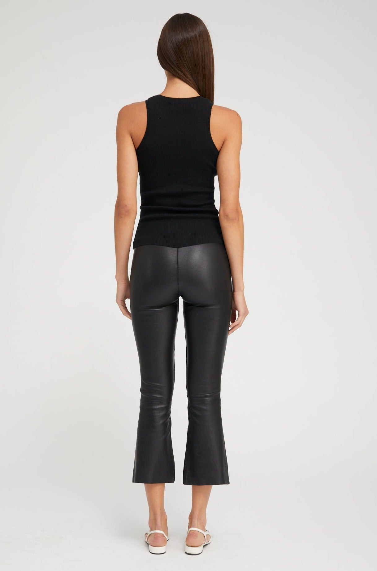 BLACK LEATHER CROP FLARE - 4