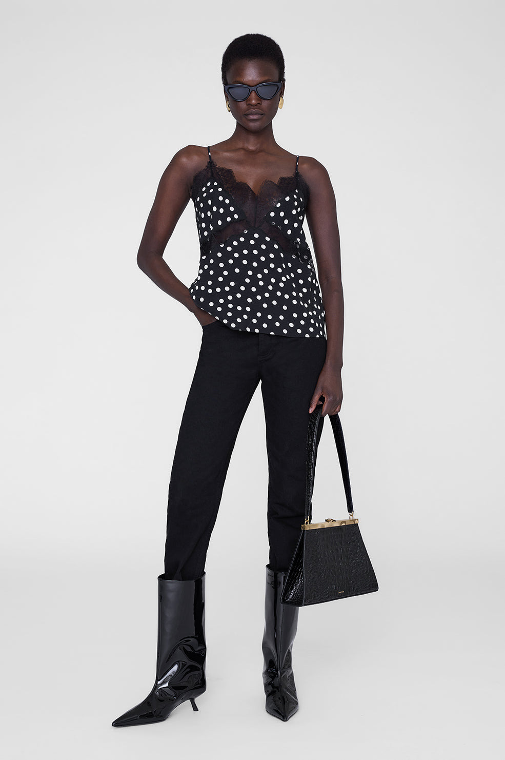 Amelie Camisole - Black And White Double Dot Jacquard - 2