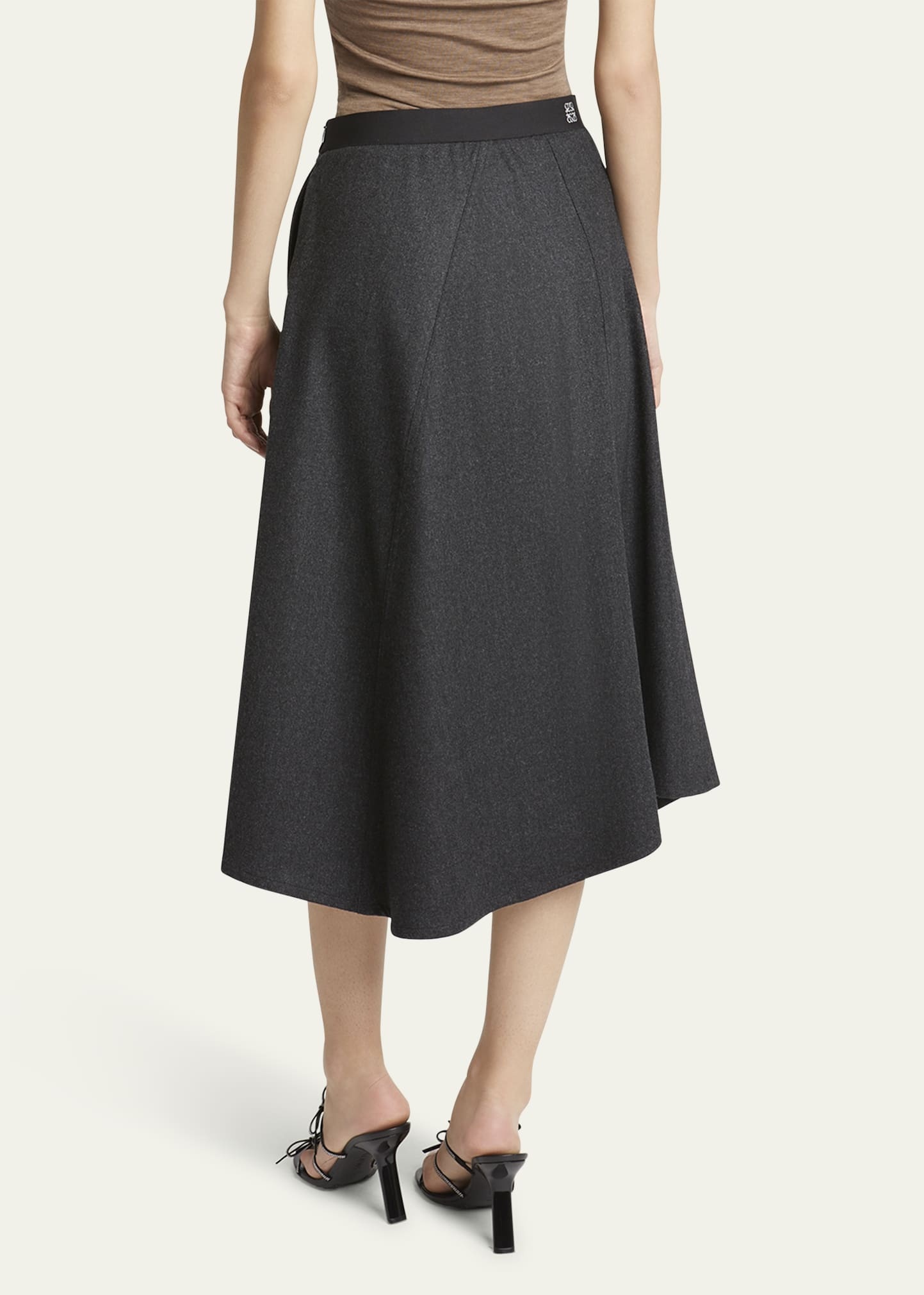 Logo Band Asymmetric Wool Cashmere Midi Skirt - 3
