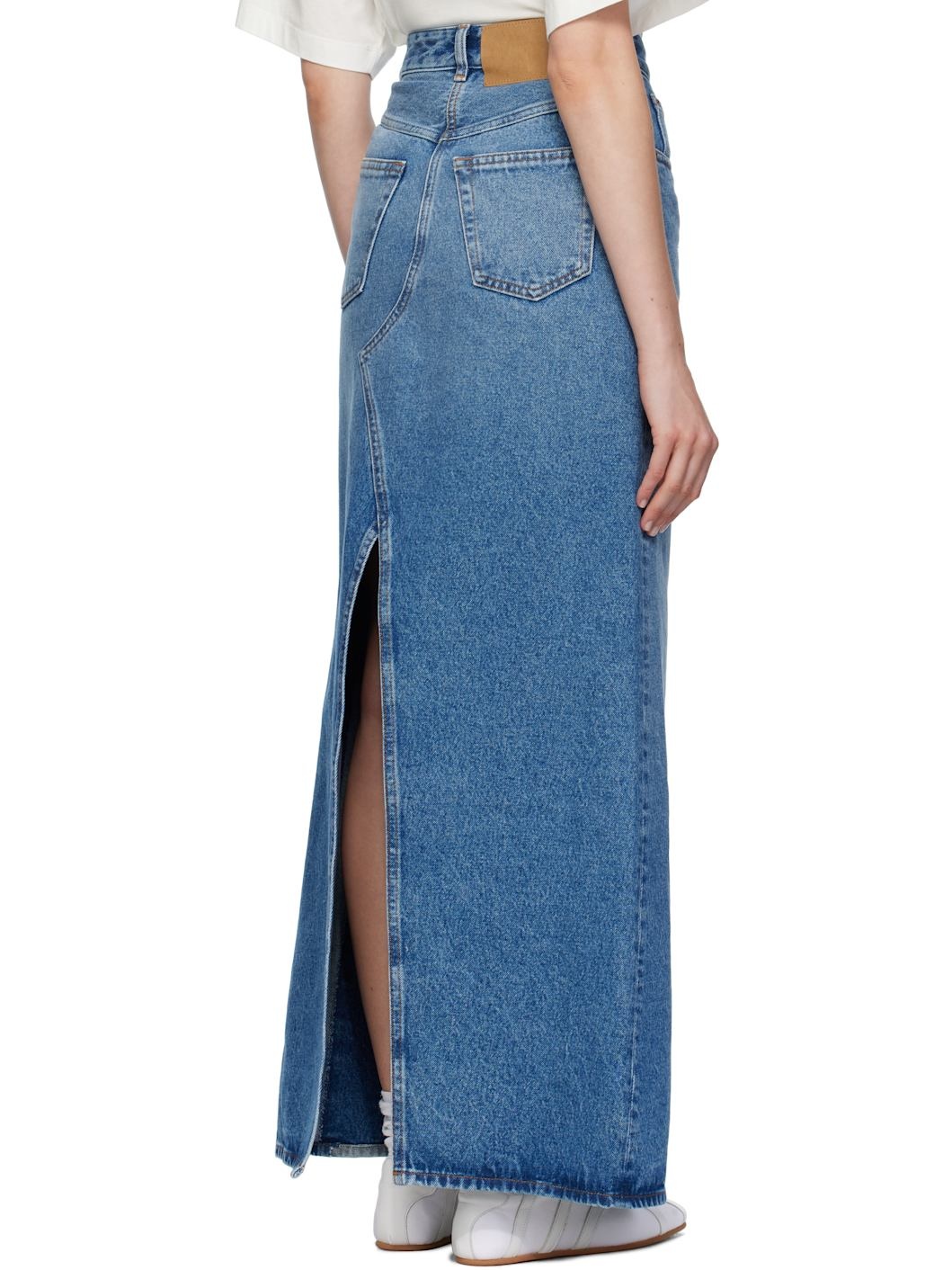 Blue Faded Denim Maxi Skirt - 3
