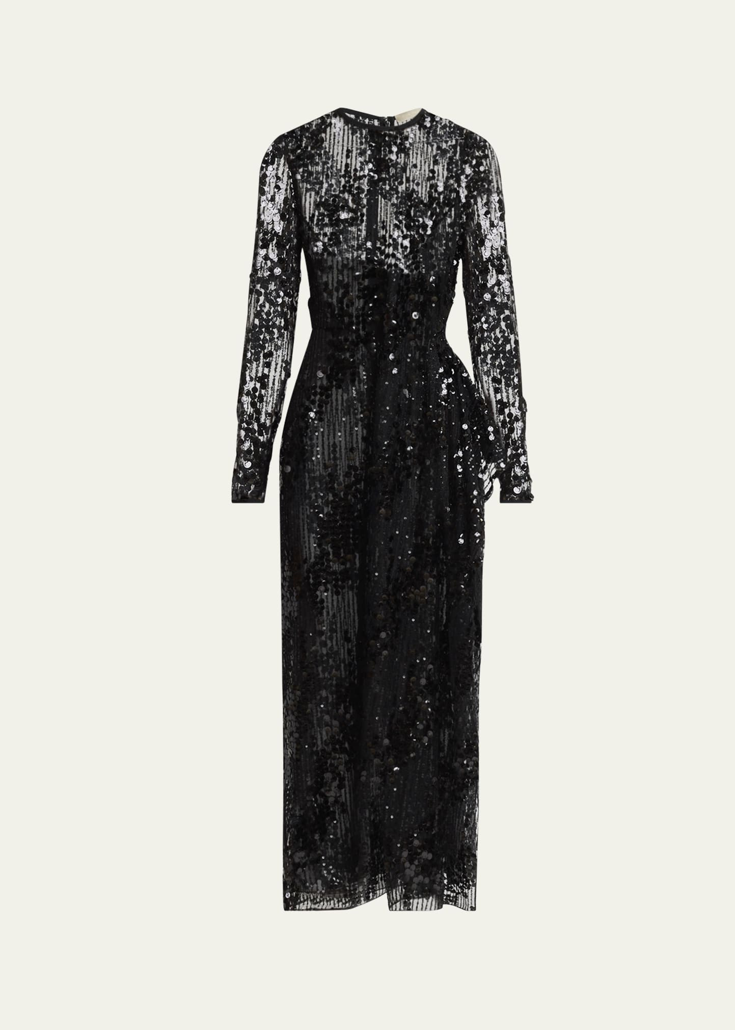 Sequined Long-Sleeve Midi Dress - 1