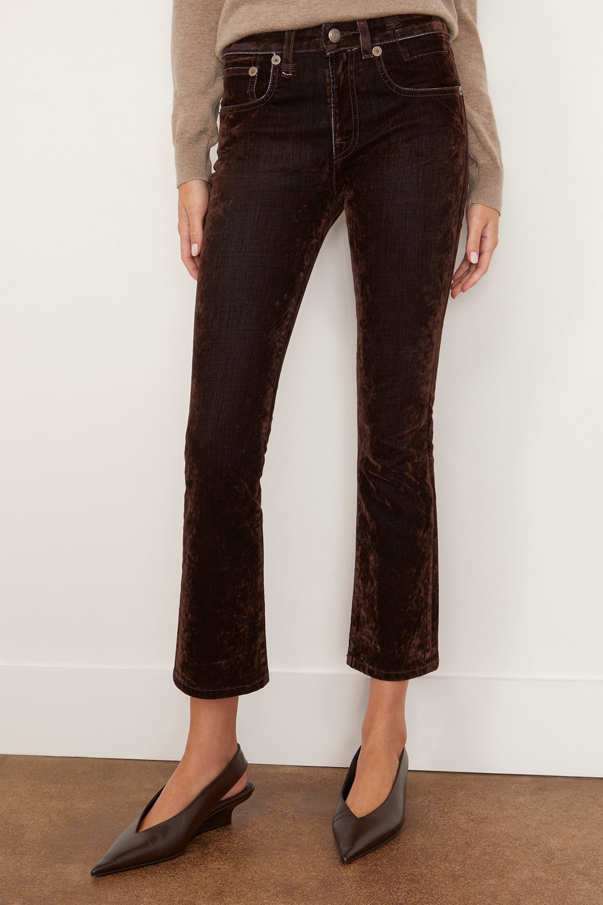 Kick Fit Jean in Flocked Brown - 3