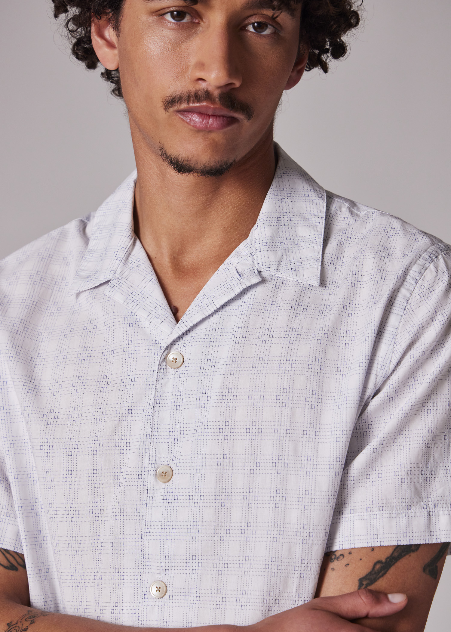 Casual-Fit Cotton White 'Geometric' Shirt - 6