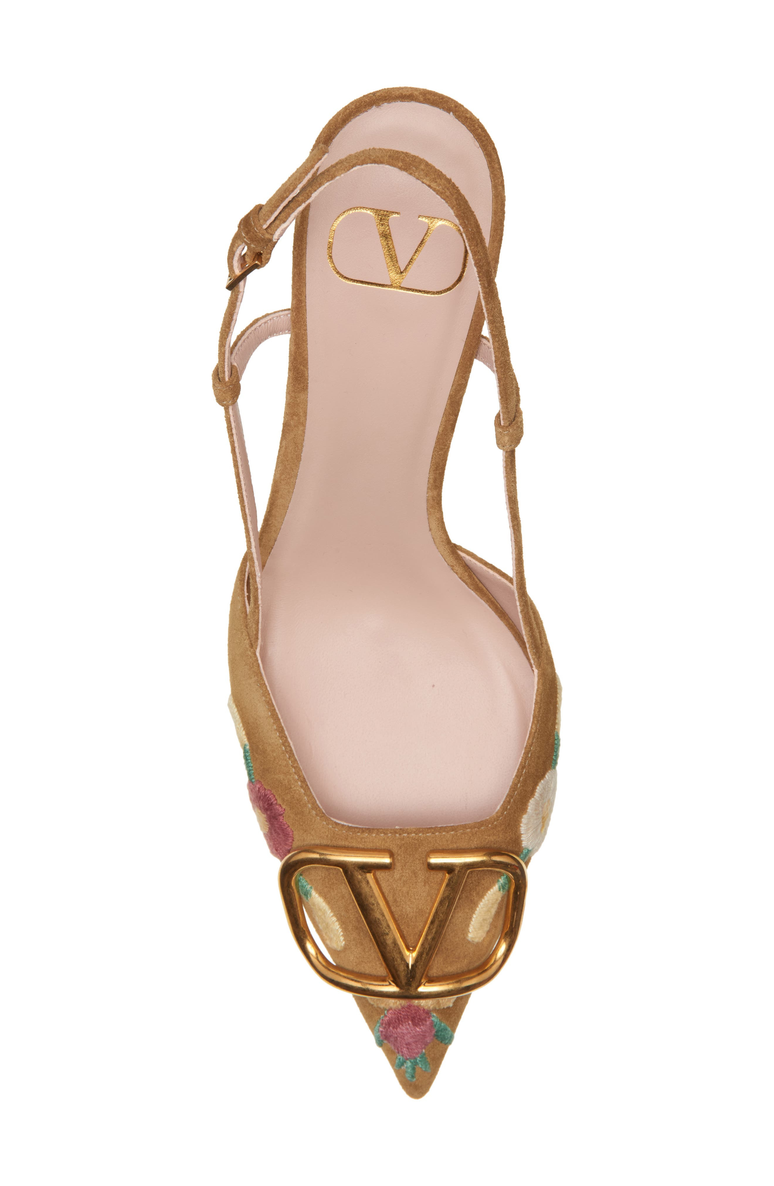 Valentino VLOGO Sunflower Embroidered Slingback Pump in Havana Beige at Nordstrom - 5