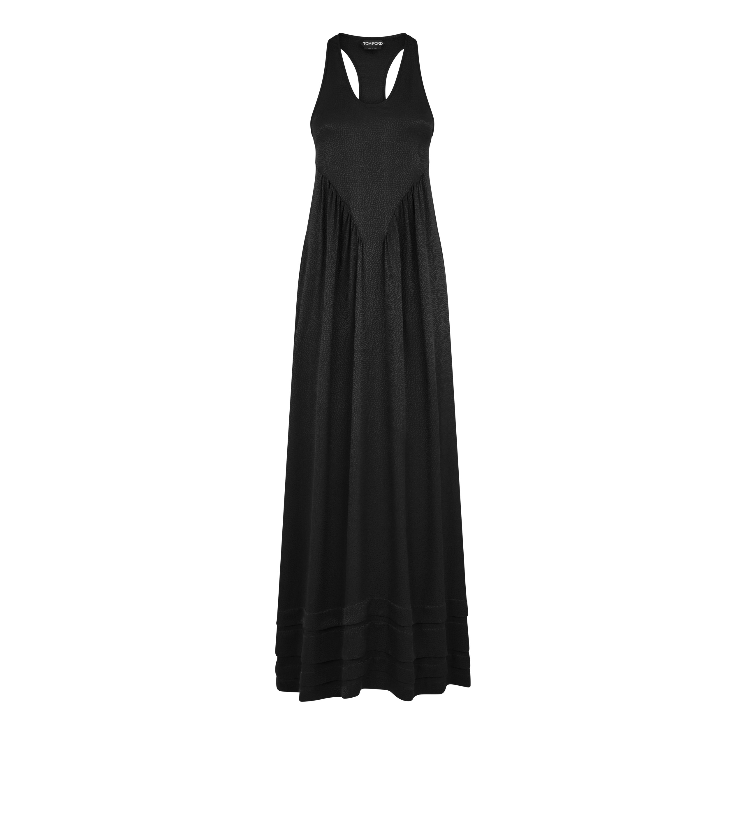 MICRO FLUID SILK JACQUARD A-LINE LONG DRESS - 1