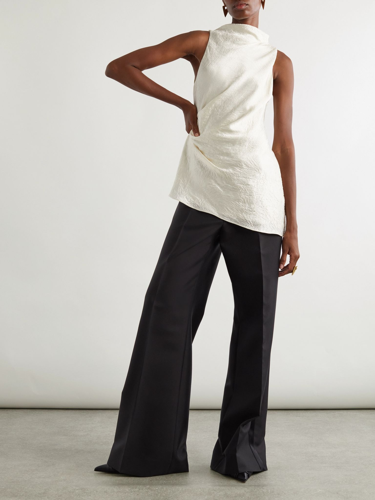 Asymmetric gathered crinkled-satin blouse White - 2