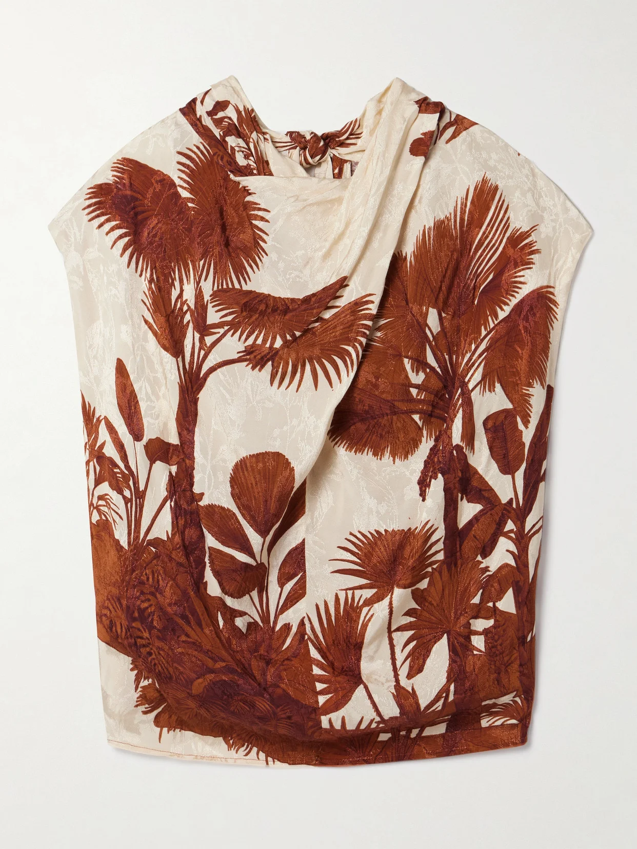 Island Stories Open-back Draped Printed Satin-jacquard Top - 1