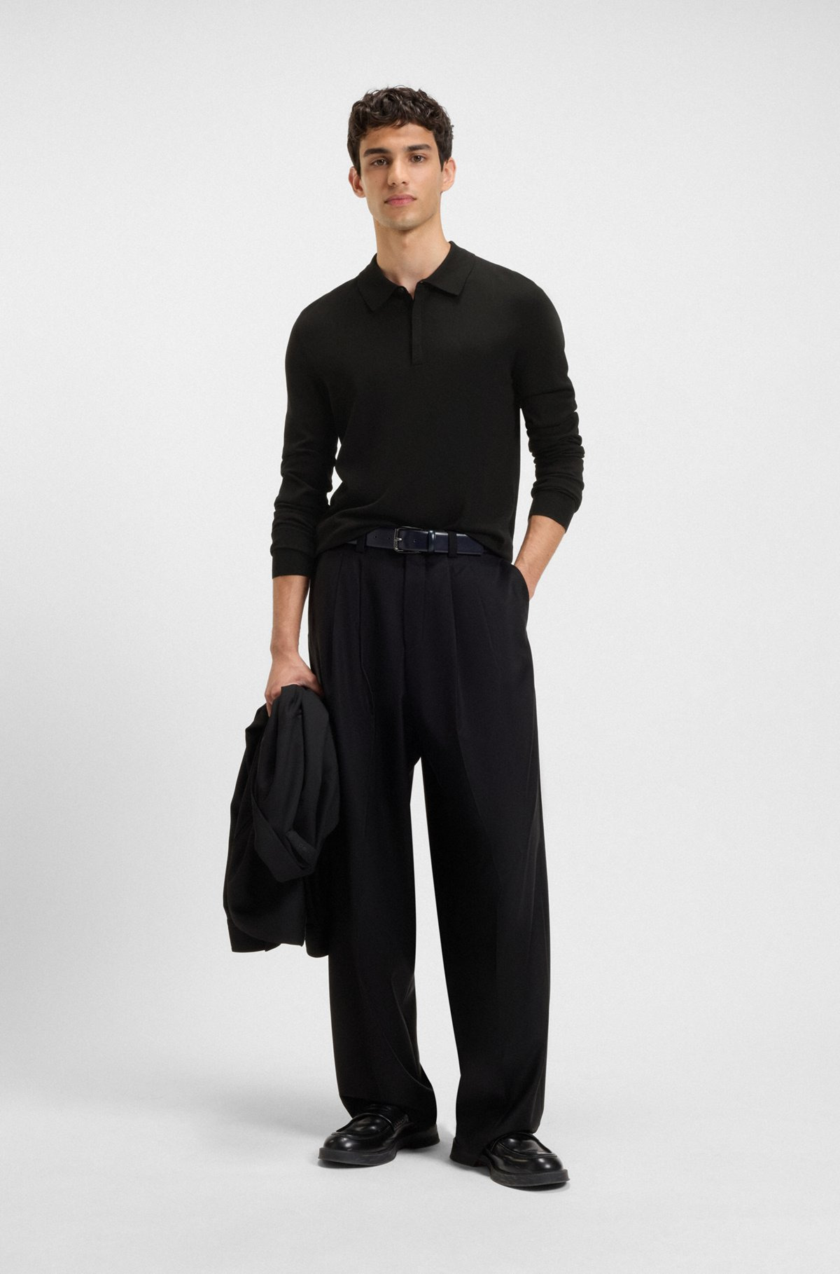 KNIT POLO SWEATER WITH CONCEALED PLACKET IN SLIM FIT - 4