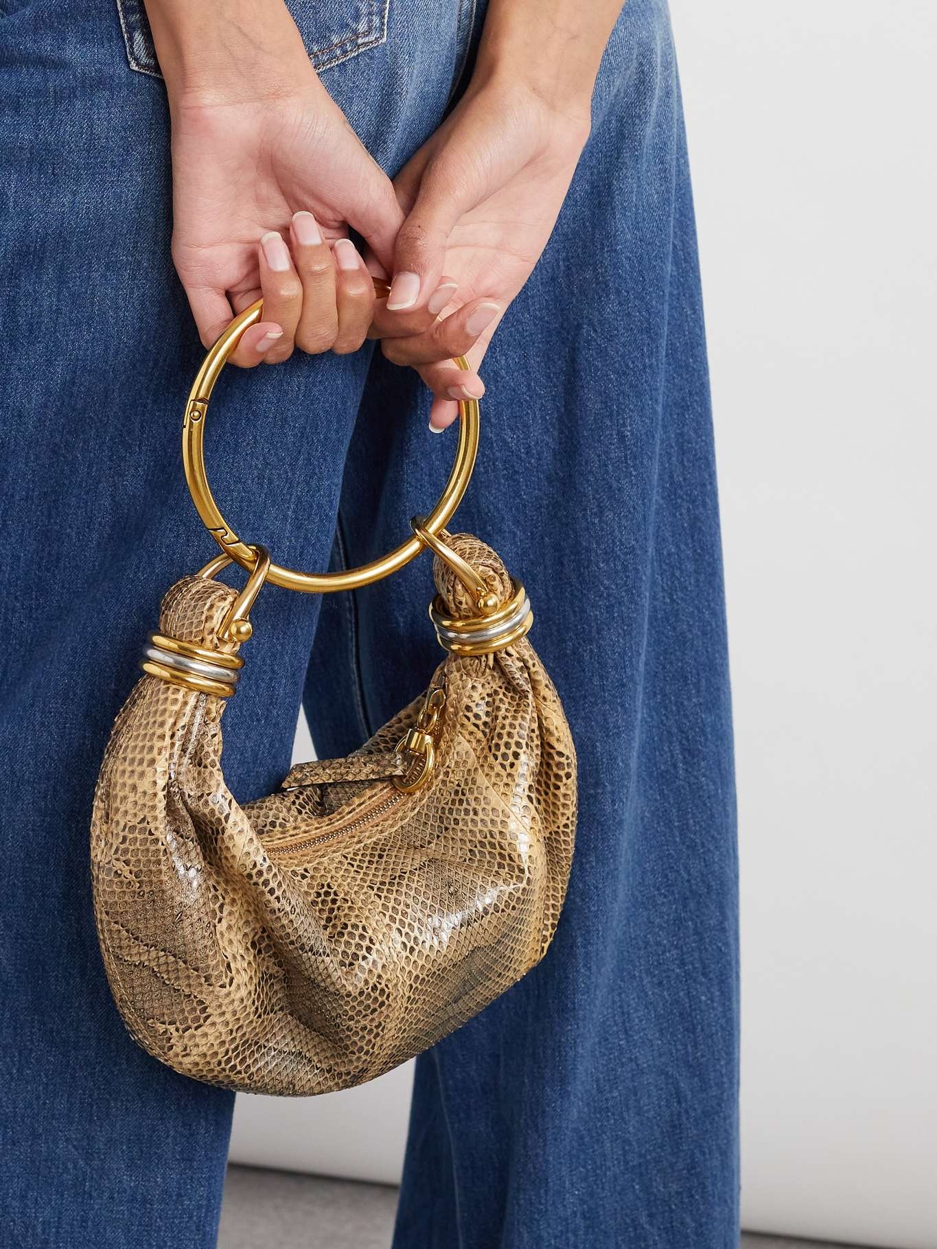 Bracelet embellished watersnake shoulder bag Snake print - 2