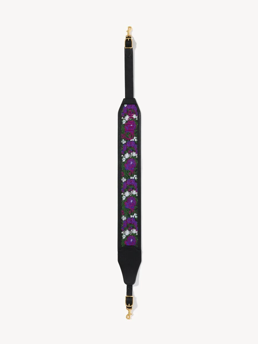 GRAINED LEATHER STRAP WITH ROSES EMBROIDERY - 1