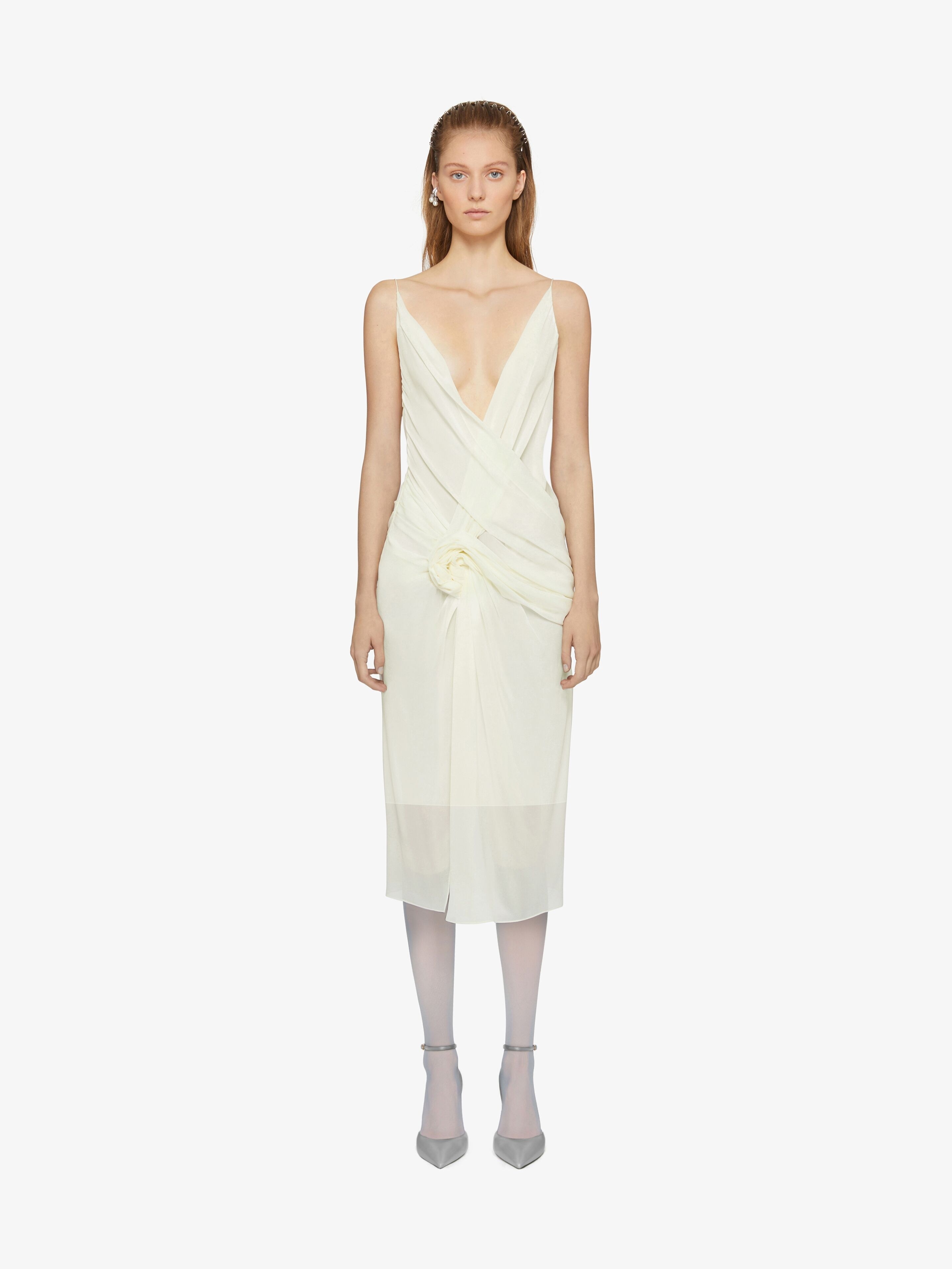 DRAPED DRESS IN SILK WITH PEARL CHAINS - 2