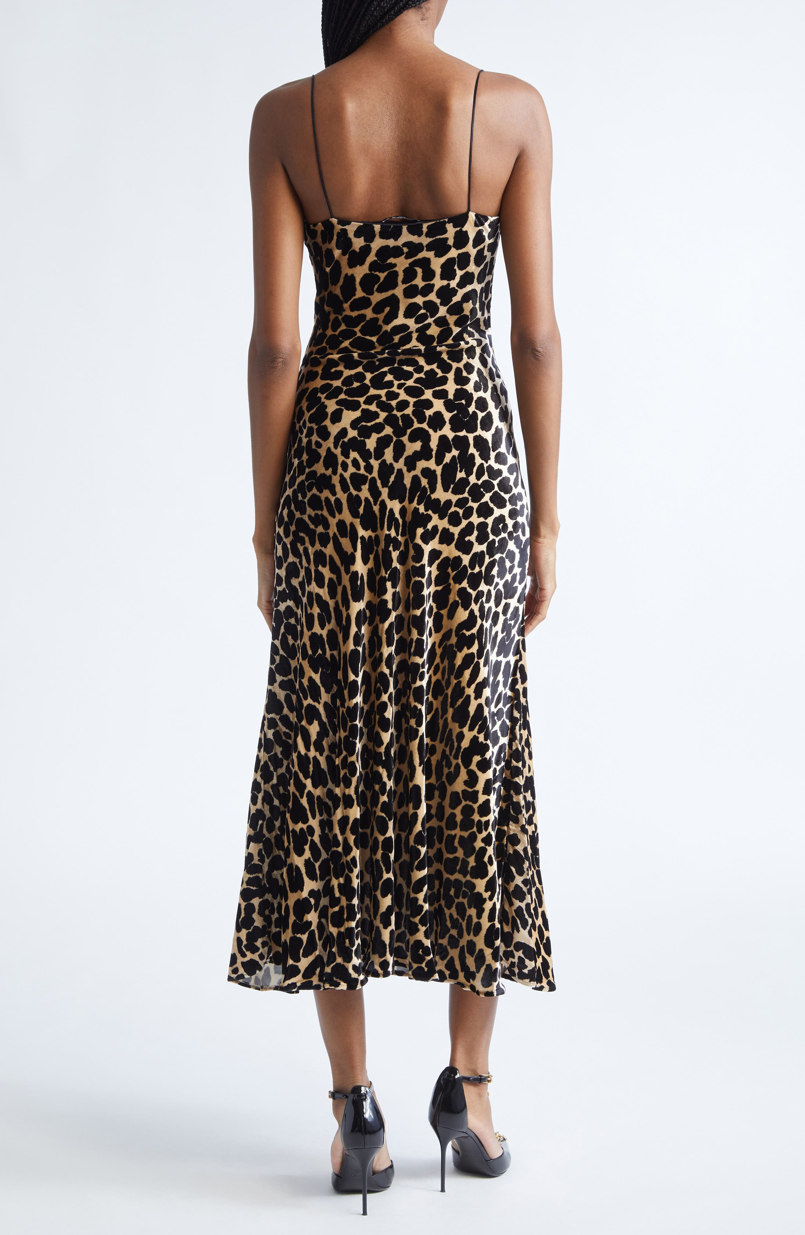 Balmain Leopard Print Cowl Neck Velvet Slip Dress in Gba Beige/Black at Nordstrom - 2
