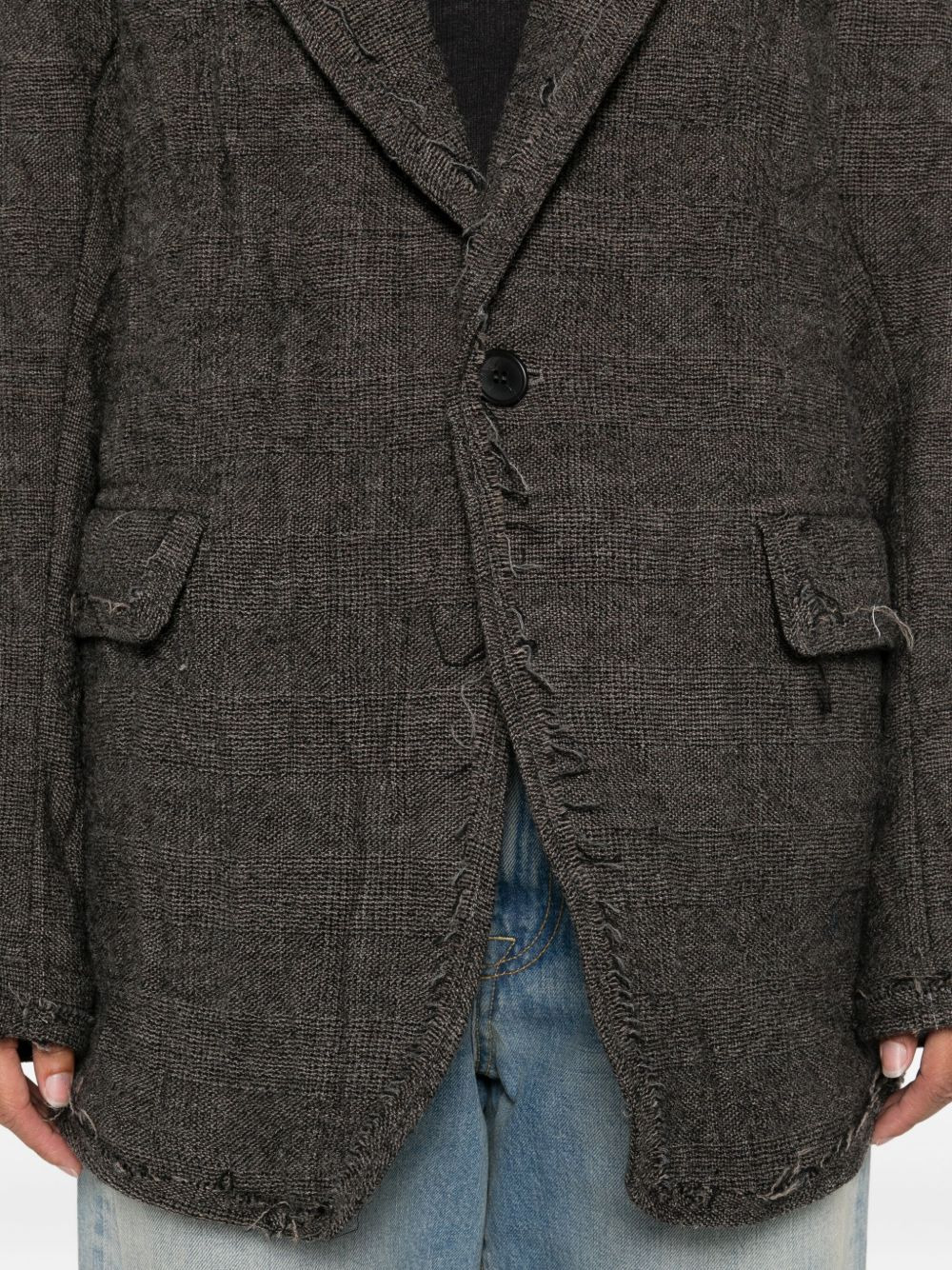 frayed-edge single-breasted blazer - 5