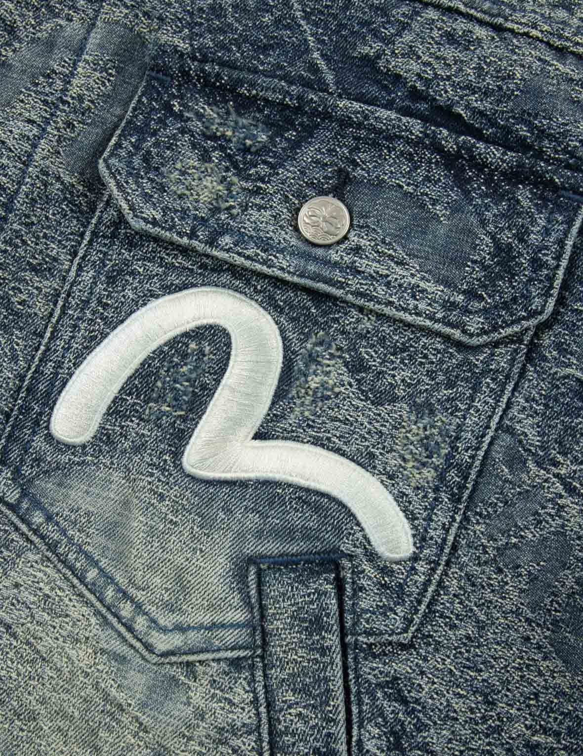 ALLOVER POCKET PRINT AND SEAGULL EMBROIDERY LOOSE FIT DENIM JACKET - 10
