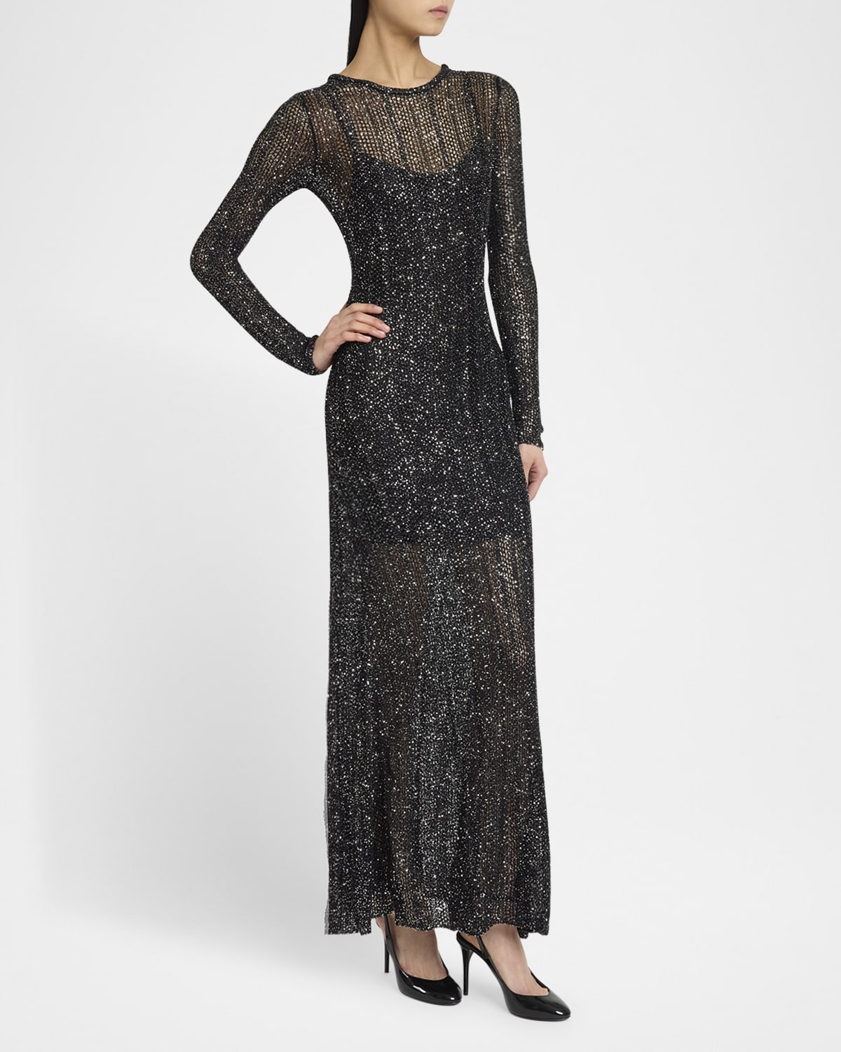 Alaïa Long Sequined Knit Long-Sleeve Dress | neimanmarcus