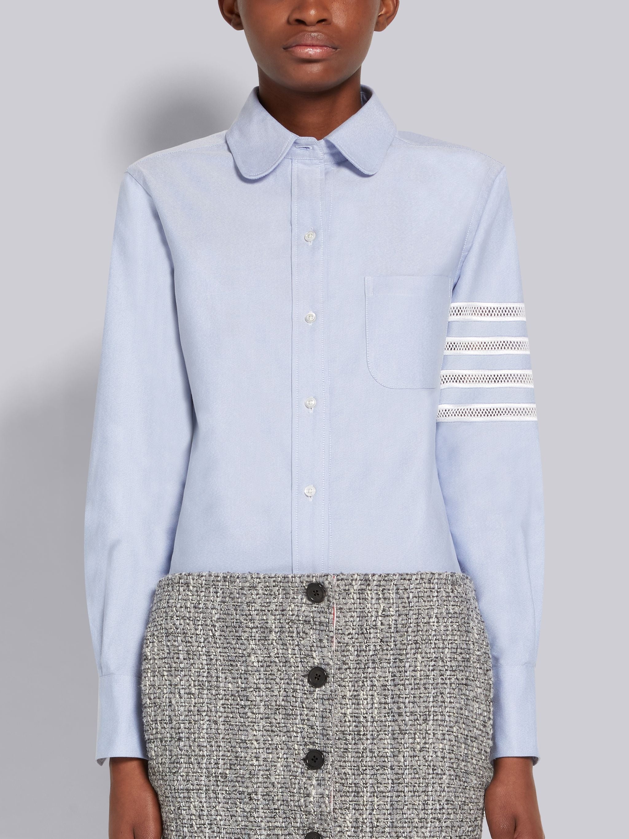 Light Blue Oxford Mesh 4-Bar Classic Round Collar Shirt - 1