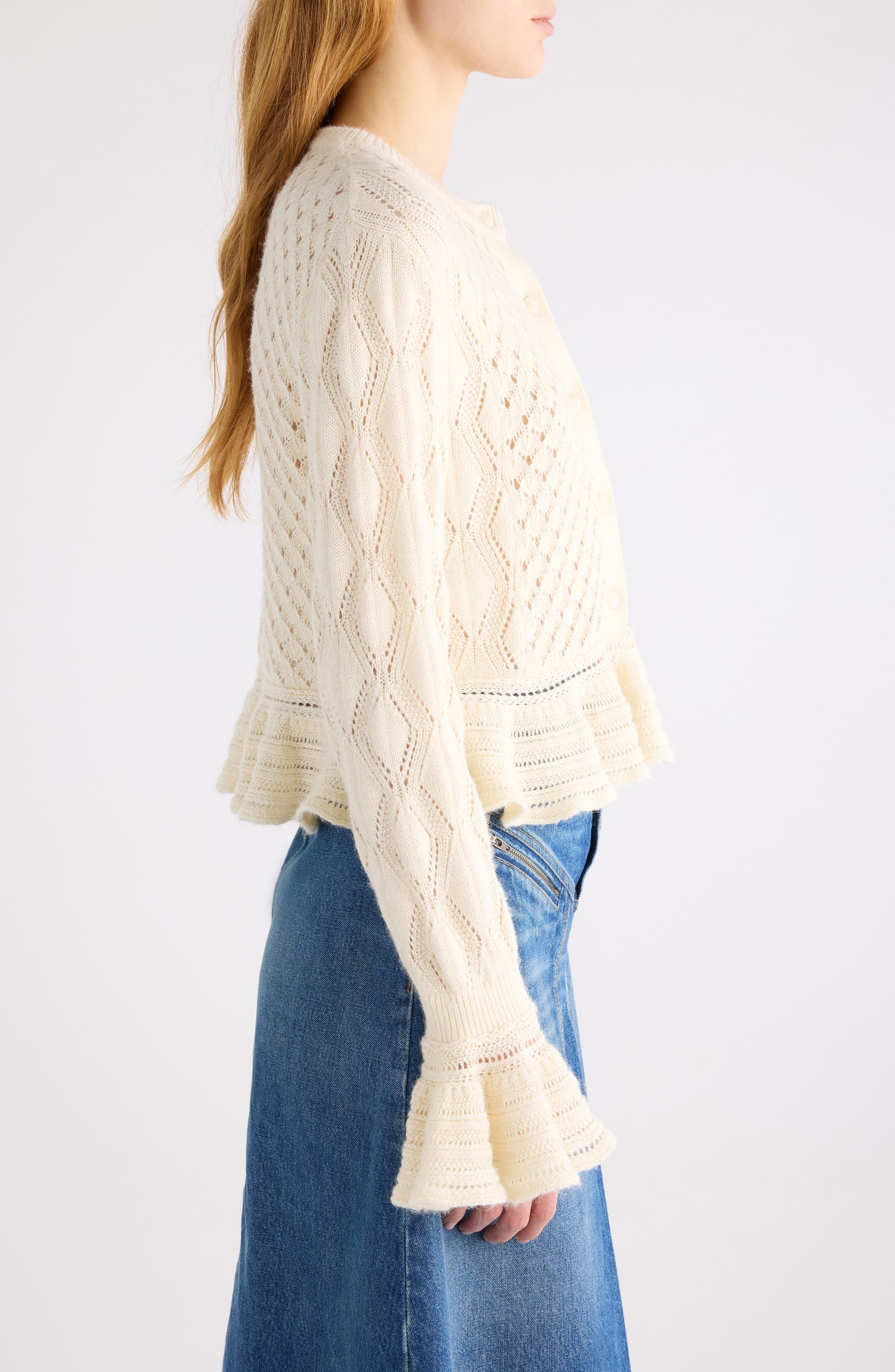 Chloé Mixed Pointelle Stitch Cotton, Alpaca & Silk Blend Cardigan in Iconic Milk at Nordstrom - 4