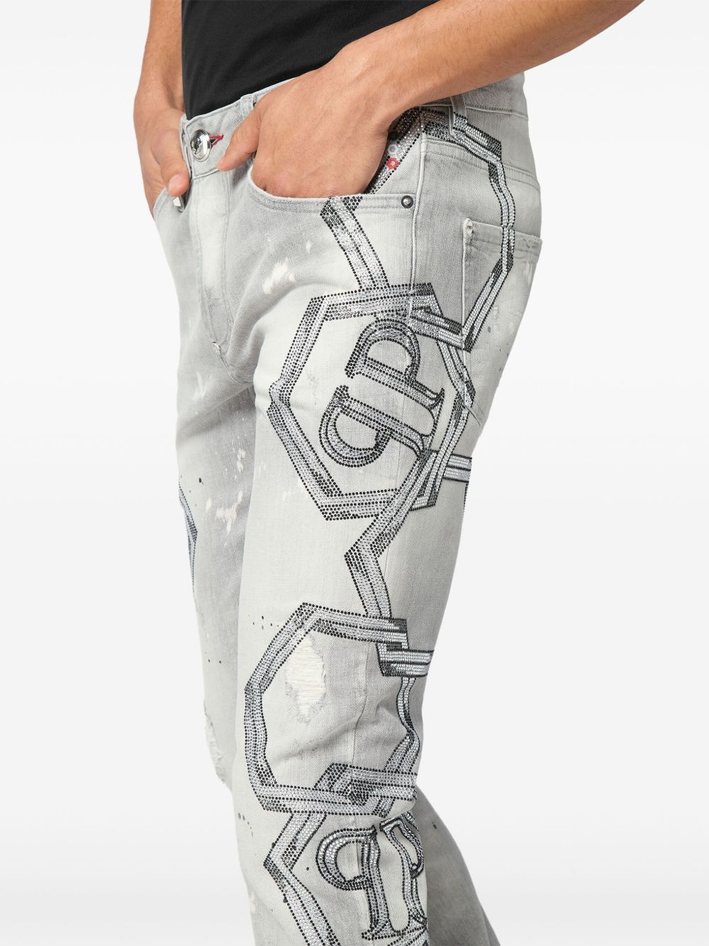 crystal-embellished jeans - 4