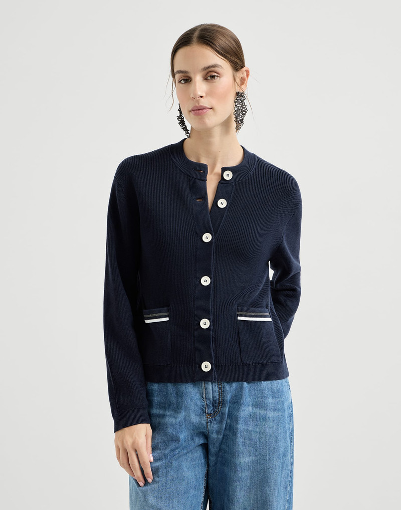Cotton ribbed cardigan with shiny pocket details 2