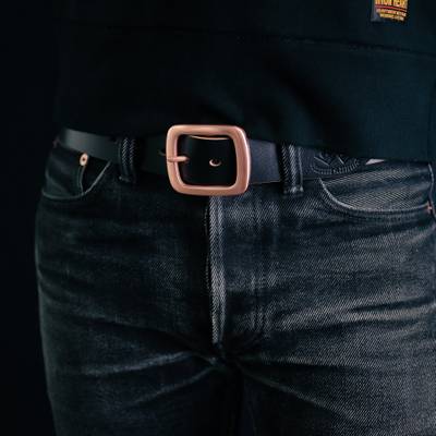 Iron Heart OGL-BELT-FULL-COP-BLK OGL Single Prong Copper Garrison Buckle Leather Belt - Full Dyed Black outlook