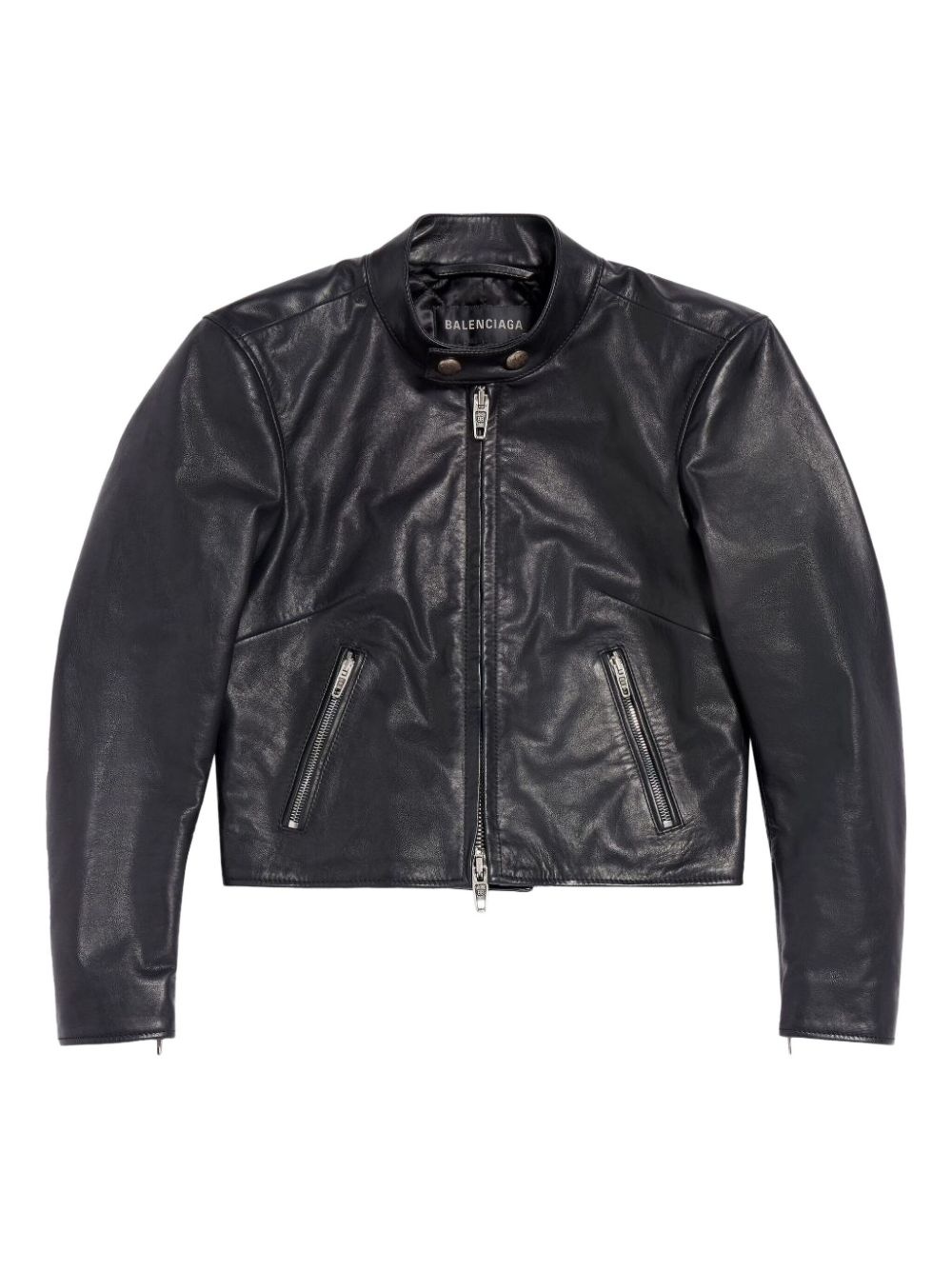 cropped leather biker jacket - 1