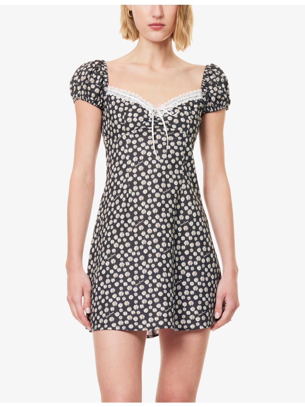 Ditsy Daisy Puff-Sleeve Cotton and Linen-Blend Mini Dress - 3