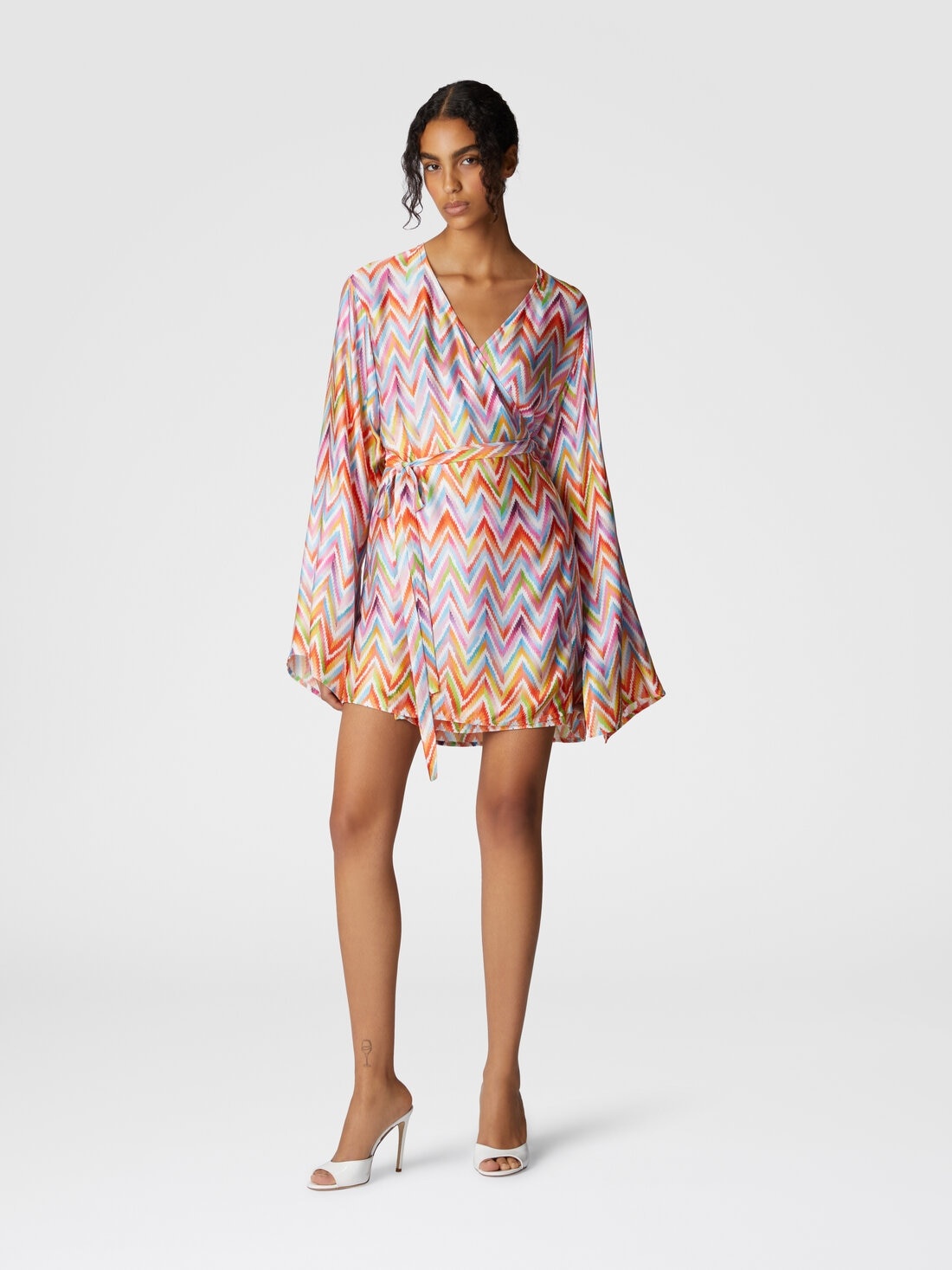 Short kimono with printed twill belt - 2