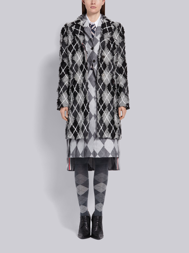 Grey and Navy Wool Frayed Seamed Argyle Classic Chesterfield Overcoat 4