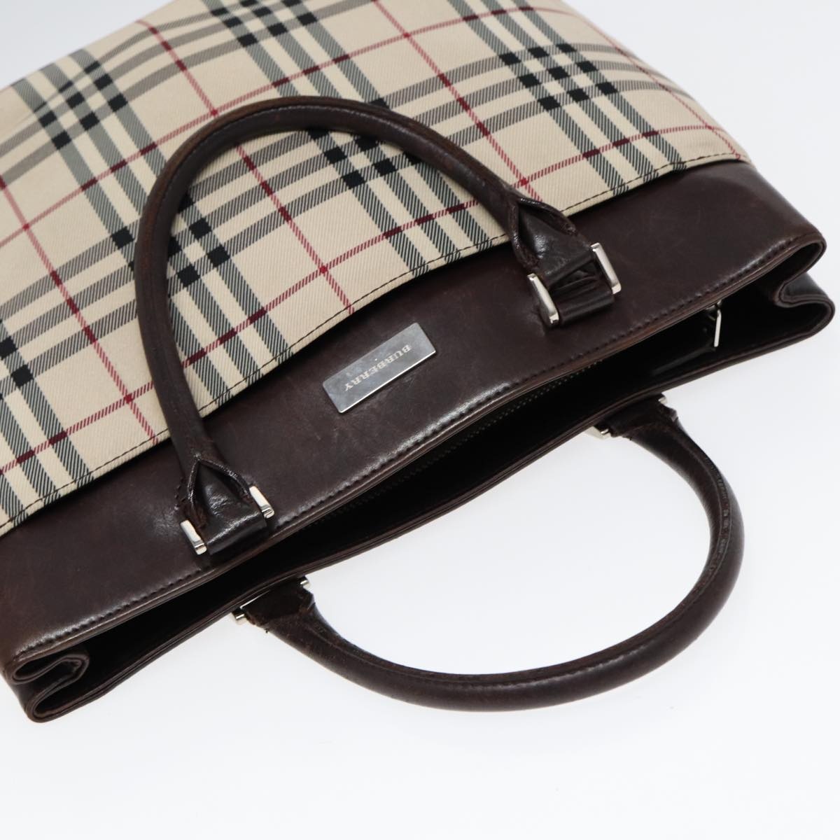 Burberry Nova Check Hand Bag Canvas Beige Silver - 6