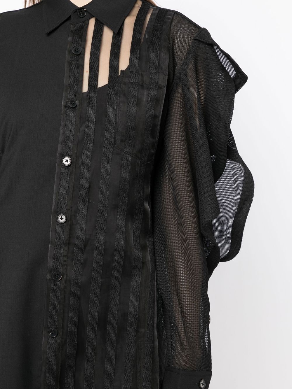 patchwork mesh shirt dress - 5