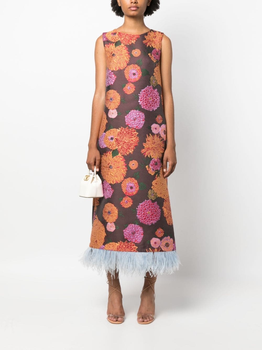 Column floral-jacquard midi dress - 2