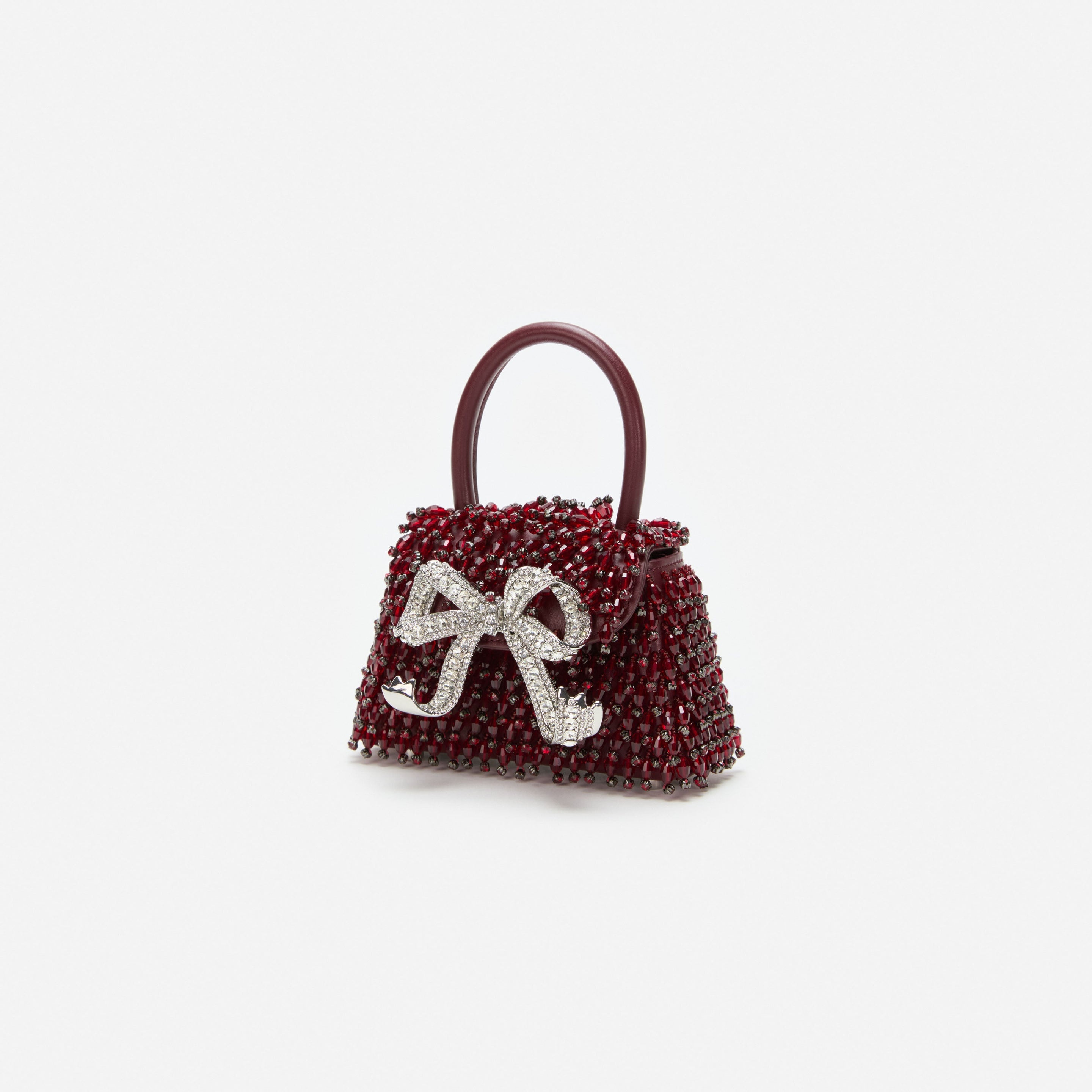 Burgundy Embellished Micro Bow Bag - 2