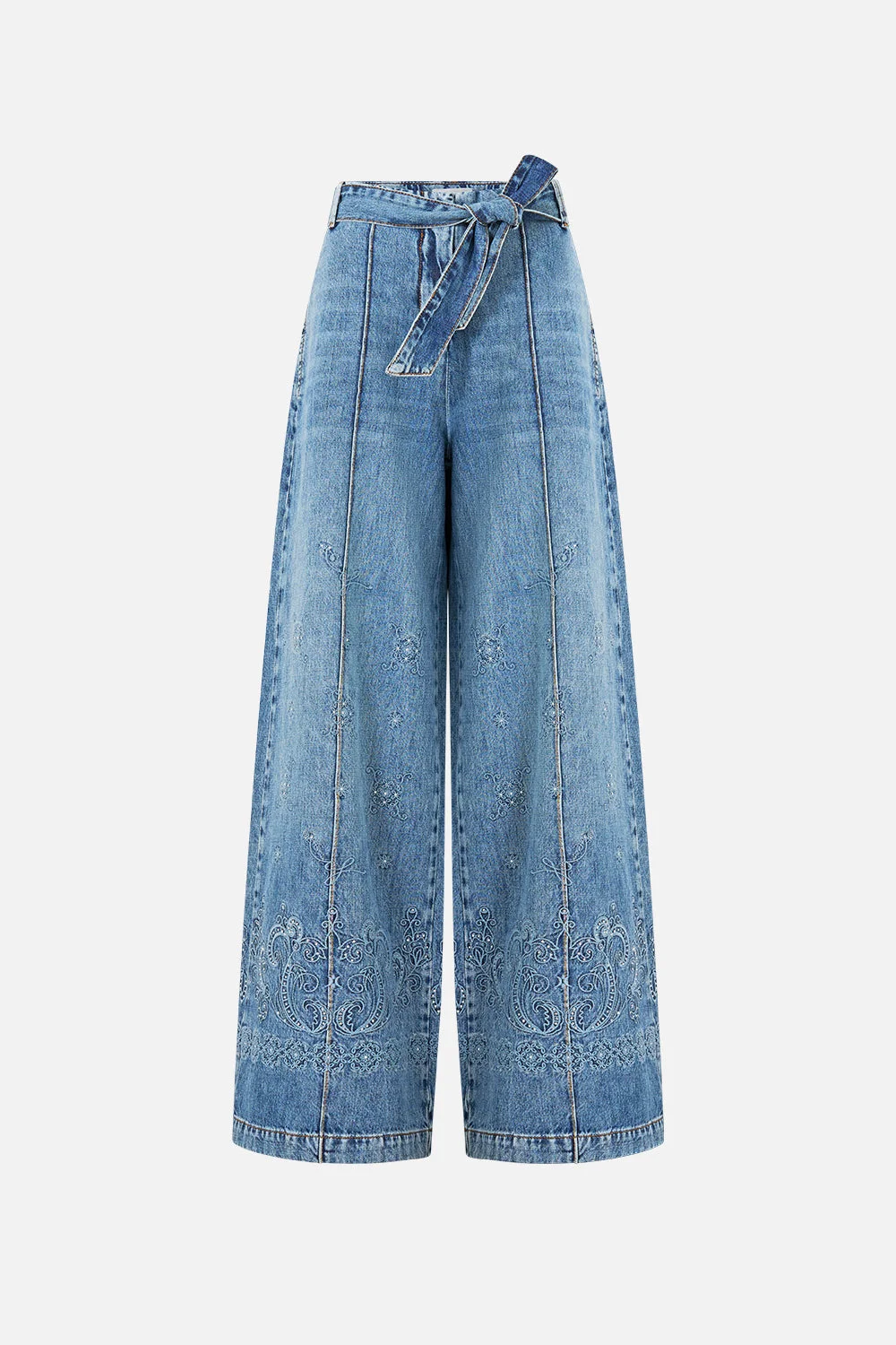 WIDE LEG BELTED JEAN DENIM - 1