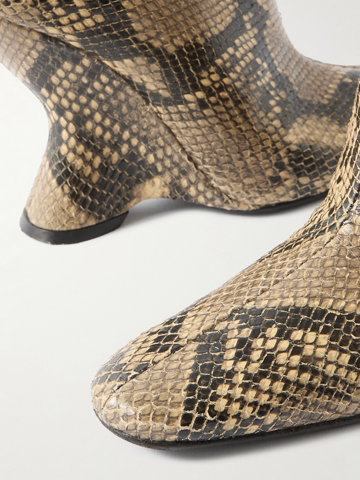Snake-effect Leather Wedge Mules - 4