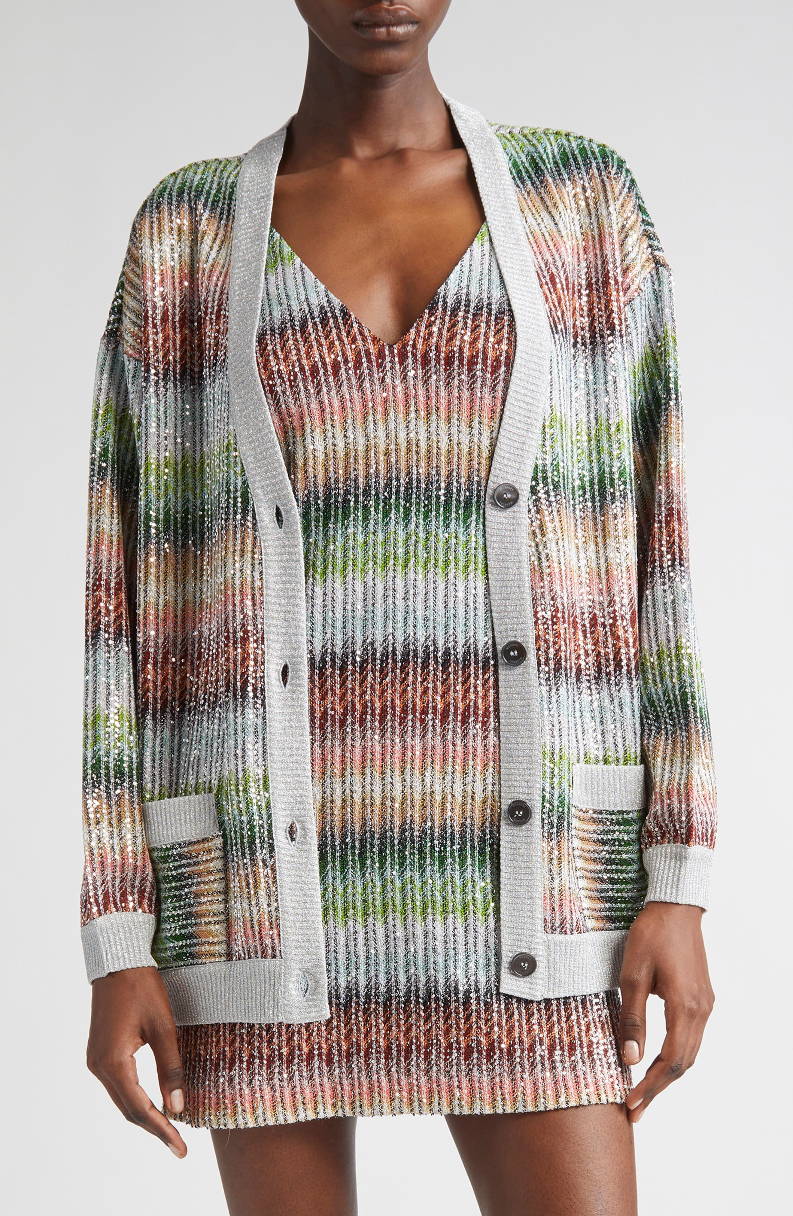 Missoni Metallic Zigzag Cardigan in Green/Red/Sky at Nordstrom - 1