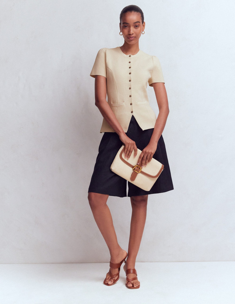 Short Sleeve Knitted Jacket-Ivory - 1