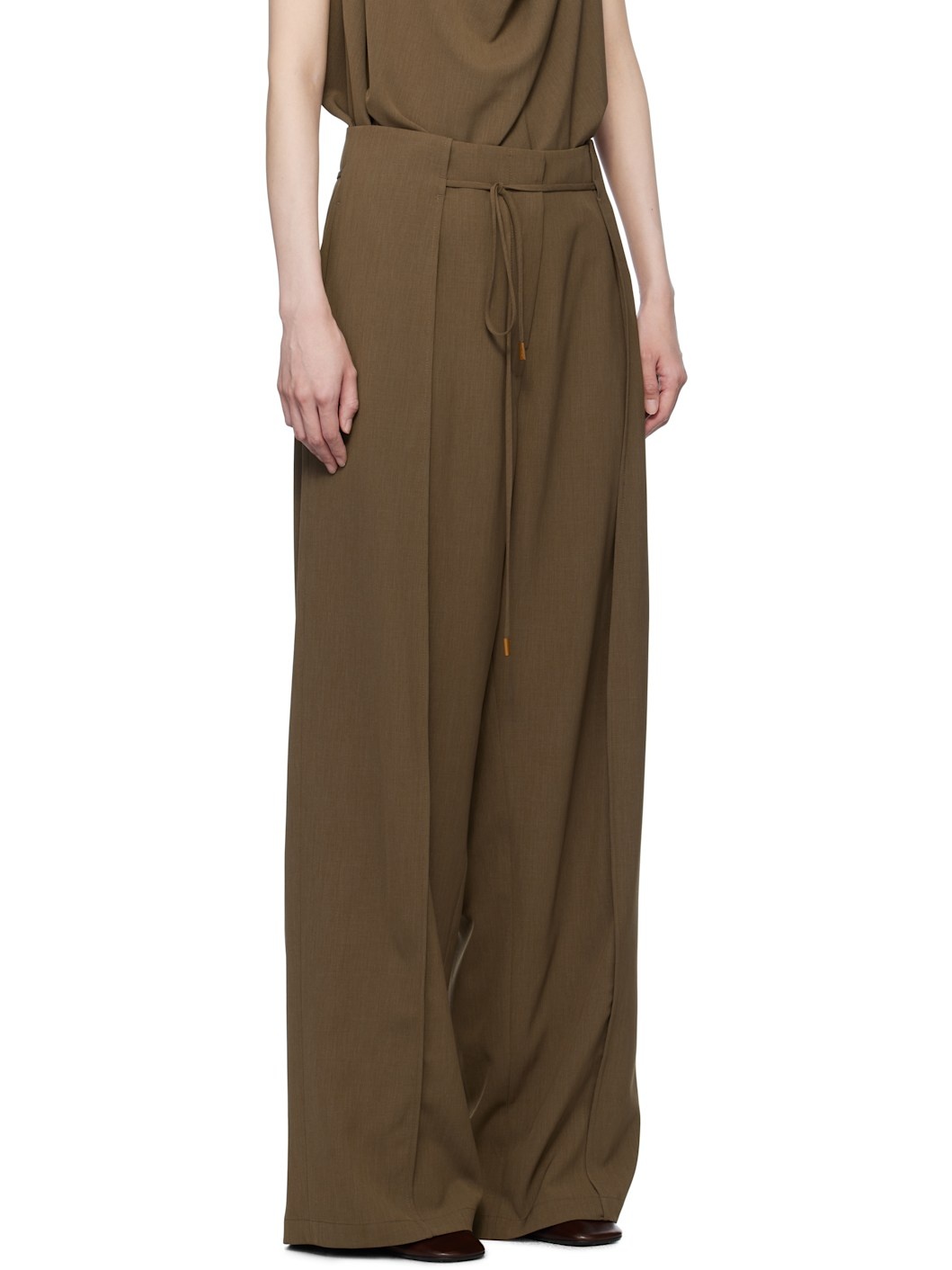 Brown Waist String Side Panel Trousers - 2