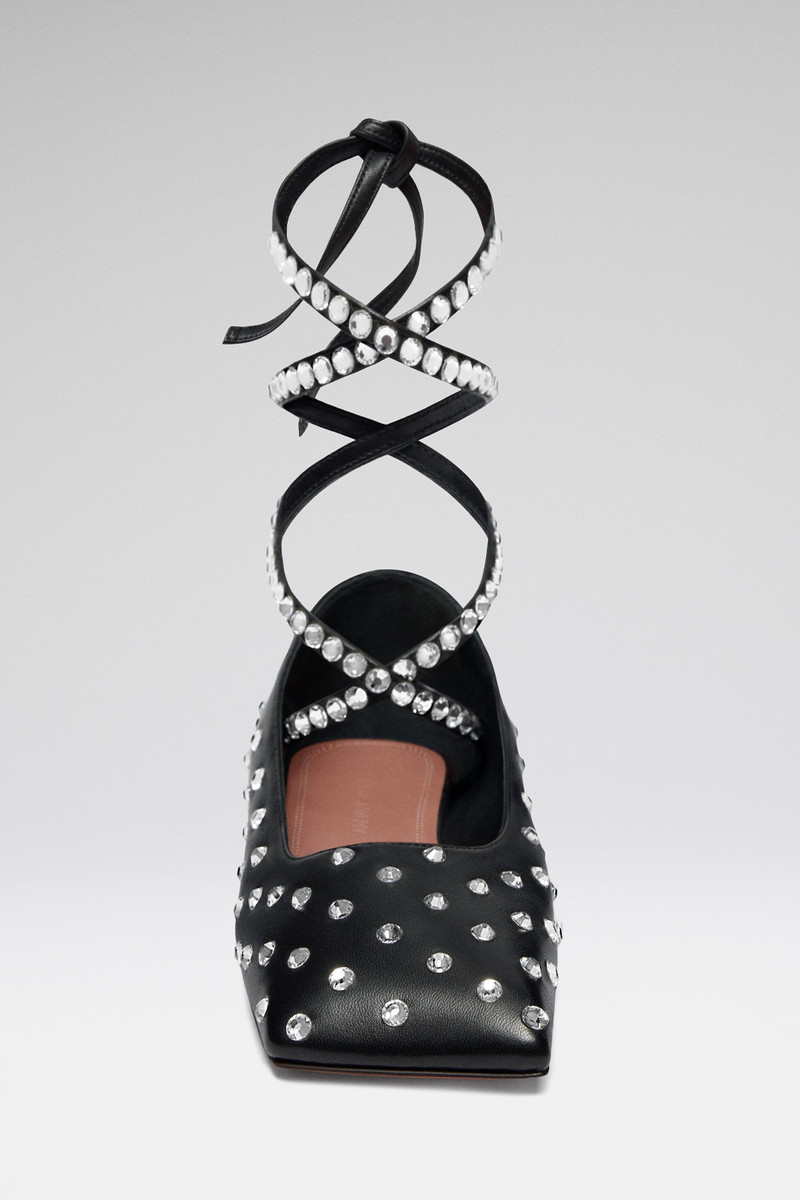 Amina Muaddi ANE CRYSTAL LACE UP FLAT BLACK NAPPA outlook