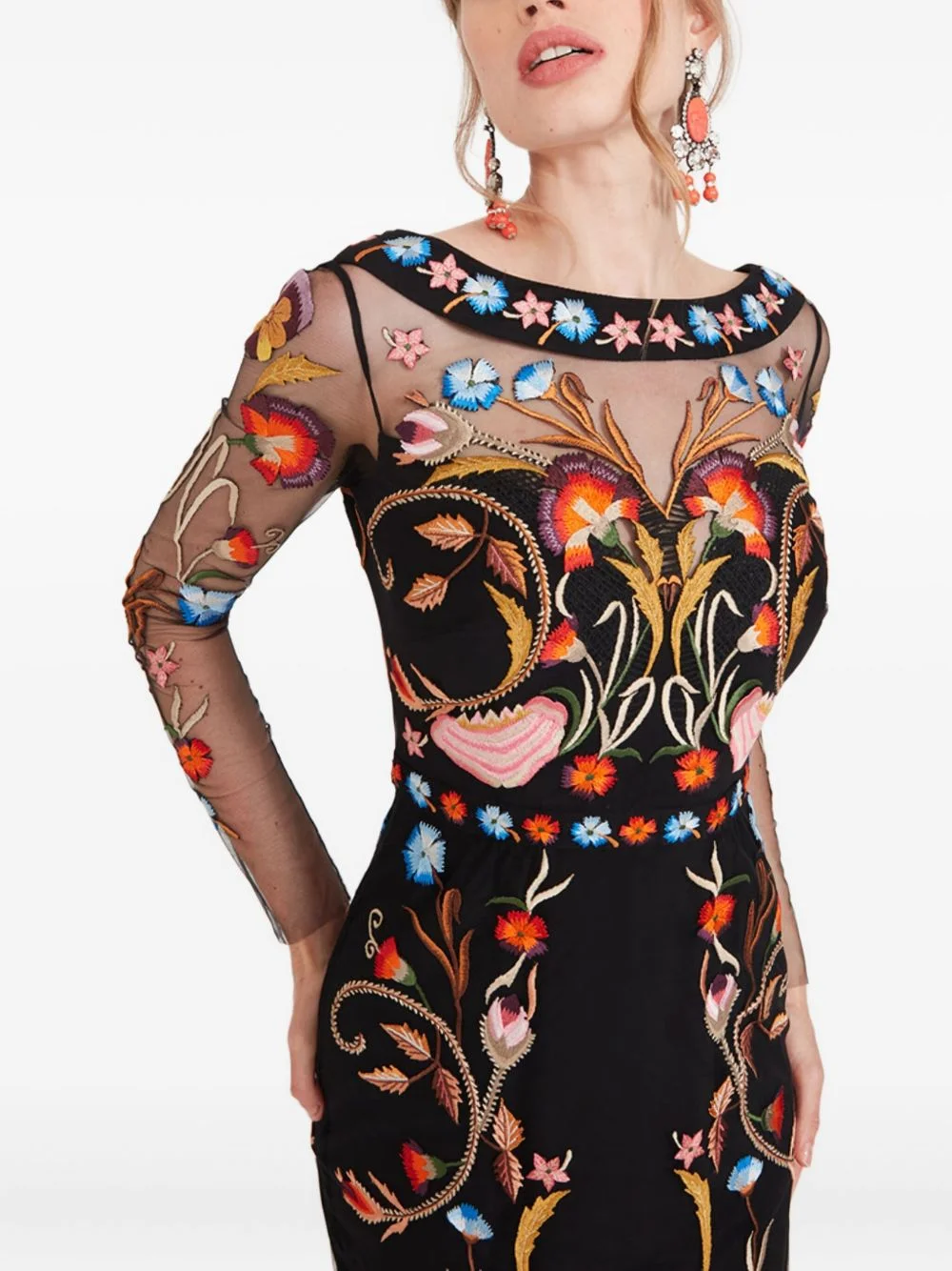 floral-embroidered dress - 1
