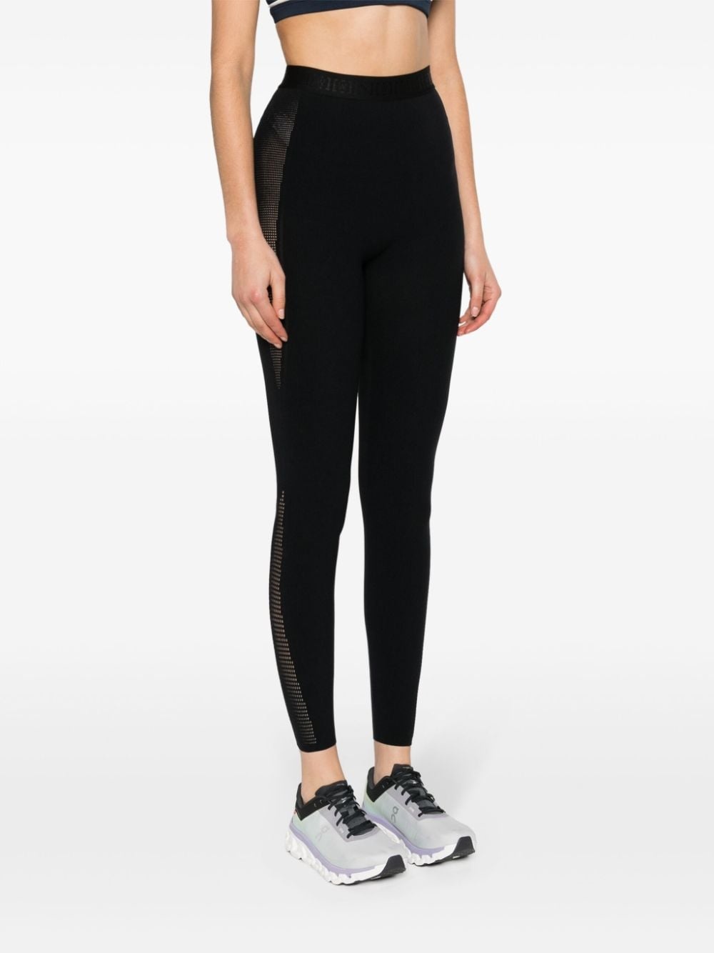 logo-waistband perforated leggings - 3